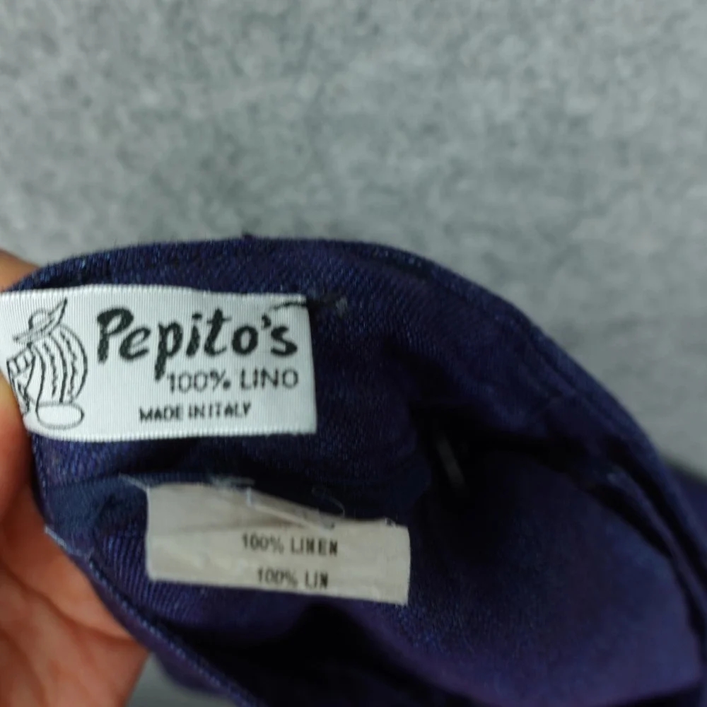 Italian European Linen Pants Mens XXL Blue Cuffed Trousers Summer PEPITOS 39x31